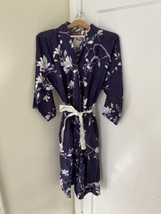 Vintage Japanese Kimono Robe Purple Flora Epitome Wrap Cotton One Size - £19.47 GBP