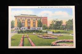 Vtg Linen Postcard Huron Park and Public Library Kansas City KS 1937 Cur... - $6.00