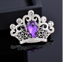 Crown Brooch Stunning Vintage Look Silver Plated Stones ROYAL Design Broach ZY4P - £15.46 GBP