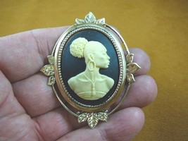 CA20-34) Rare African American Lady Ivory + Black Oval Cameo Pin Pendant Jewelry - £27.97 GBP