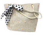 LA Coastal Beige &amp; White Daisies Bow Beach Tote, New - $14.24