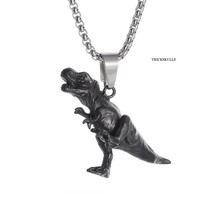 Tyrannosaurus Rex T Rex Running Dinosaur Retro 3D Pendant &amp; Stainless Box Chain - £14.24 GBP