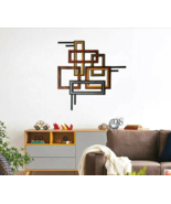 Mid-Century Look wall art, Wood Metal Faux Frame wall sculpture, 31x30 b... - $308.36 CAD