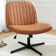 Cross-Legged Office Chair: Armless Wide Desk Chair Without Wheels; Swivel - £90.50 GBP