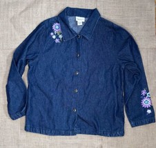 Vermont Country Store Jean Denim Shirt Floral Embroidery Medium Chore Fa... - $29.70