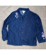 Vermont Country Store Jean Denim Shirt Floral Embroidery Medium Chore Fa... - $29.70