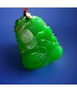 EARTH MINED Green Jadeite JADE semi translucent Pendant Lucky 18K GOLD M... - $15,005.25