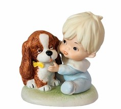 Homco Home Interior porcelain figurine sculpture gift vtg baby boy puppy dog pup - £19.74 GBP