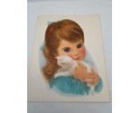 Vintage Little Girl Holding White Kitten Art Print 11&quot; X 14&quot; - £55.81 GBP