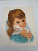 Vintage Little Girl Holding White Kitten Art Print 11&quot; X 14&quot; - £55.85 GBP