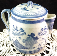 Antique Blue &amp; White Chinese Scenic Porcelain Lidded Tea or Chocolate Pot  - $589.00