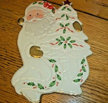 Lenox Christmas Trivet Jolly Santa Claus Gold Accents Holly Leaves Holid... - $17.81