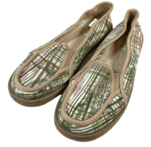 Airwalk Canvas Flats Women 8 Green Floral Slip On Casual Slide Pink Comfort - $13.09