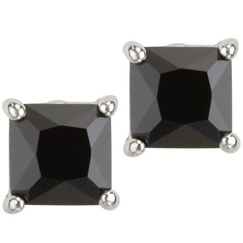 Black Square Princess Cut CZ Basket Set Sterling Silver Men Unisex Stud ... - $9.49+