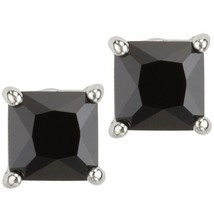 Black Square Princess Cut CZ Basket Set Sterling Silver Men Unisex Stud Earrings - £7.58 GBP+