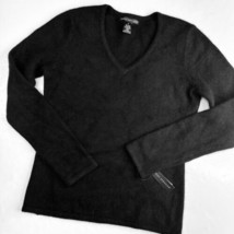 Sarah Spencer V-Neck Sweater Medium Black Angora/Lambs Wool Blend Fuzzy ... - $22.99