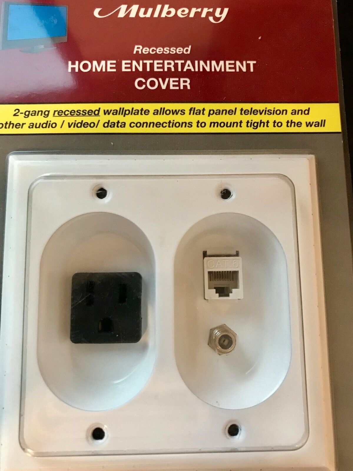 White MULBERRY RECESSED HOME ENTERTAINMENT COVER  40552 Rated 15amps Cat 6 - $9.45