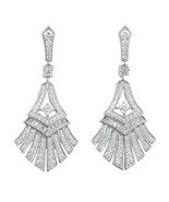 Sterling Silver CZ Fan Shaped Drop Earrings - £75.81 GBP