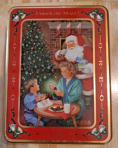 Nabisco Oreo Christmas Cookie Tin 1993 &quot;Unlock The Magic&quot; Santa Mommy &amp; Son - £7.21 GBP