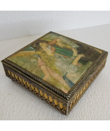 Vintage Ornate Metal Trinket Jewelry Square Box Girls at Piano Satin Lid... - $60.50 CAD