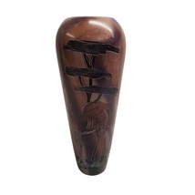 Alabaster Vase Stone Hand Carved African SIGNED Etched Scenes Gazelle Animal VTG - £35.81 GBP