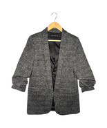 Zara Woman Blazer Womens Small Black Gray Wool Open Front Blazer Ruched ... - $60.91 CAD