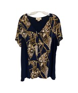 Diana Belle Women’s Plus 2X Blouse – Navy Chain &amp; Snakeskin Print Top Sh... - $373.88 MXN
