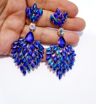 Color-shift Drop Earrings, Bridesmaid Rhinestone Earrings, 3.2 Inch Crystal Jewe - £32.47 GBP