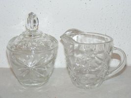Vintage glass Star of David Anchor Hocking cream &amp; sugar bowl serving set ~S - £7.99 GBP