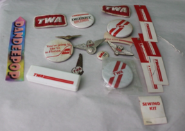 17 Piece Vintage TWA Airlines First Class Amenities Patches Buttons Pins Tags - £23.36 GBP