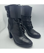 Tory Burch Brooke Combat Biker Leather Boots Block Heel Size 6 in Black - $2,975.35 MXN