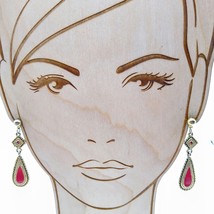 Vintage Red Enamel Dangle Earrings, Elongated Teardrop on Gold Tone - £20.11 GBP