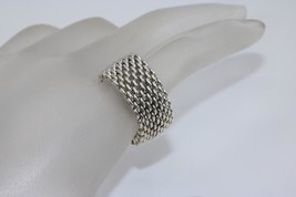 Tiffany &amp; Co 925 Sterling Silver Somerset Mesh Ring 10mm Wide Flexible Band 7 - £165.94 GBP