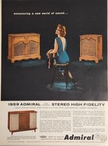 1959 Print Ad Admiral Dual Channel Srereo High Fidelity Consoles Pretty Lady - £13.43 GBP