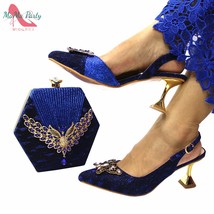 New Design Italian Women Shoes and Bag Set in Royal Blue Color High Quality Slin - £97.01 GBP