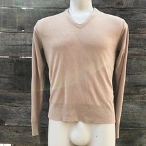 Vintage Bernette V Neck Sweater Tan Long Sleeve Mens M - $19.79