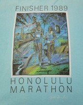 Honolulu Marathon Finisher 1989 Art Runners Cropped T Shirt Cotton Blue ... - £14.90 GBP