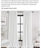 Pure White Linen Blackout Curtains. 52x108 - $24.63