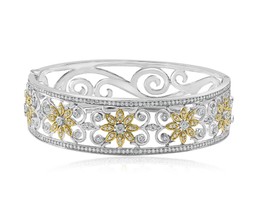 Art Deco Design 2.50 Ct Diamond Floral Bangle Hinged Bracelet 14k White Gold - £9,163.31 GBP