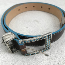 Streets Ahead Leather S Belt Brown Square Turquoise Embellish Western Fashion - £22.31 GBP