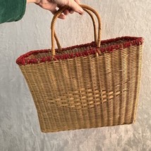 Vintage Coated Wicker Woven Basket Purse open top Handle Bag - £24.03 GBP