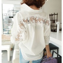 Turn-down Collar Cotton White Blouse Shirts Women Embroidery   Out  Female Shirt - £41.63 GBP