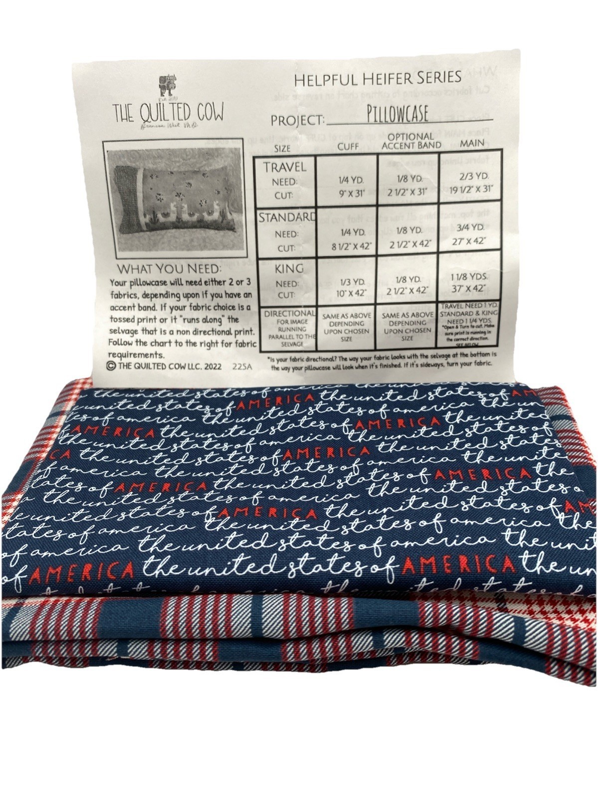 The Quilted Cow Helpful Heifer Standard Pillowcase Kit Patriotic NEW - $12.34