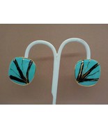PAINTED SMOOTH CLIP ON EARRINGS SEAFOAM GREEN BLACK GOLD STRIPES FASHION... - £15.97 GBP