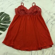 Cacique Babydoll Negligee Nightie Plus Size 22/24 Red Lace Sheer Mesh - $25.73