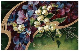 Best Wishes Holiday Floral 1908 Antique Postcard w/ 1c stamp Vintage - £11.81 GBP