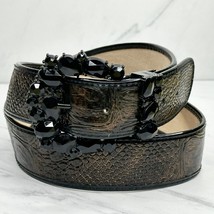 Chico&#39;s Vintage Black and Brown Embossed Mixed Leather Belt Size Medium M Womens - £23.45 GBP