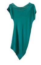 3rd Asymmetrical dark green mini dress short sleeve S - £39.16 GBP