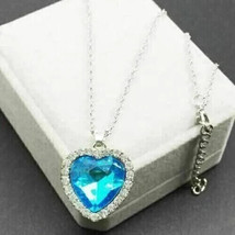 3Ct Heart Cut Simulated Blue Topaz Pendant 14k White Gold Plated 18&quot; Free Chain - £32.87 GBP