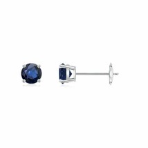 Natural Blue Sapphire Round Solitaire Stud Earrings in 14K Gold (Grade AA, 4MM) - £452.51 GBP